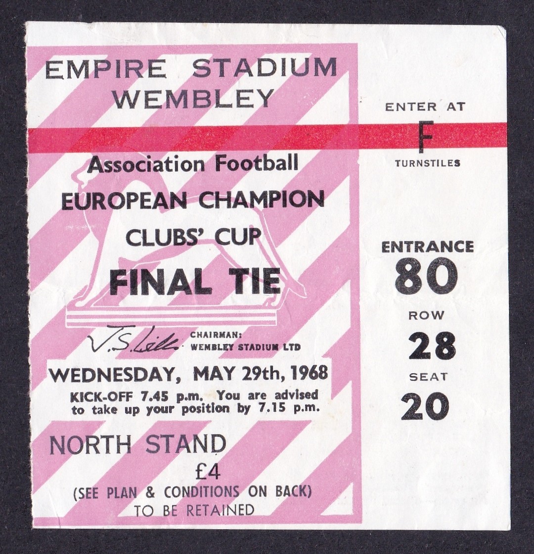 1968 European Cup Final BENFICA v MANCHESTER UNITED  *Good Condition Ticket* for sale on Ebay