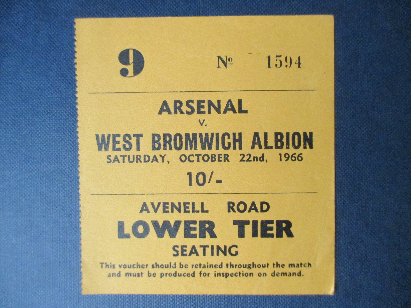 Arsenal v West Bromwich Albion WBA First Division Oct 1966 used ticket stub vgc for sale on Ebay