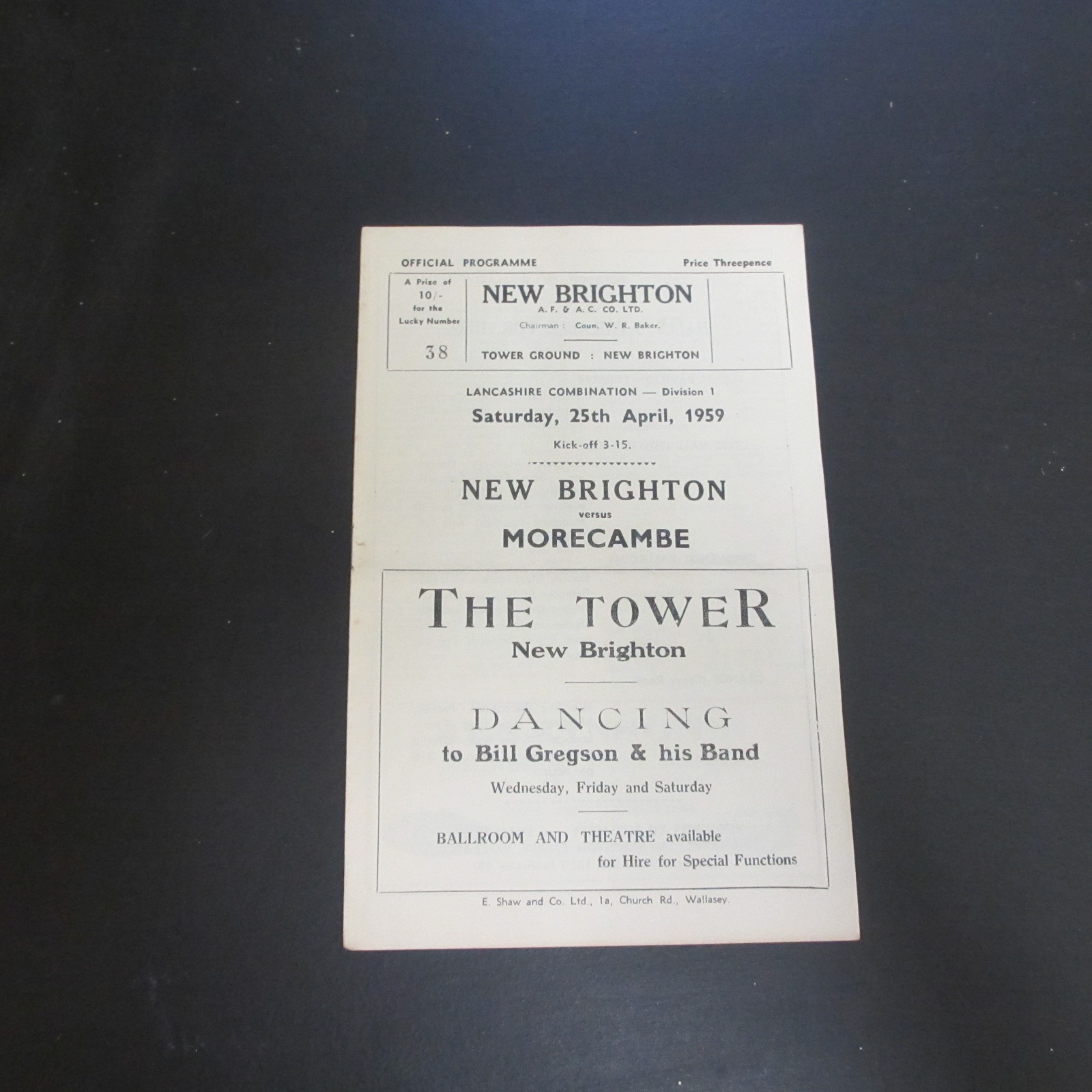 New Brighton v Morecambe Lancs Combination 1958/9 for sale on Ebay