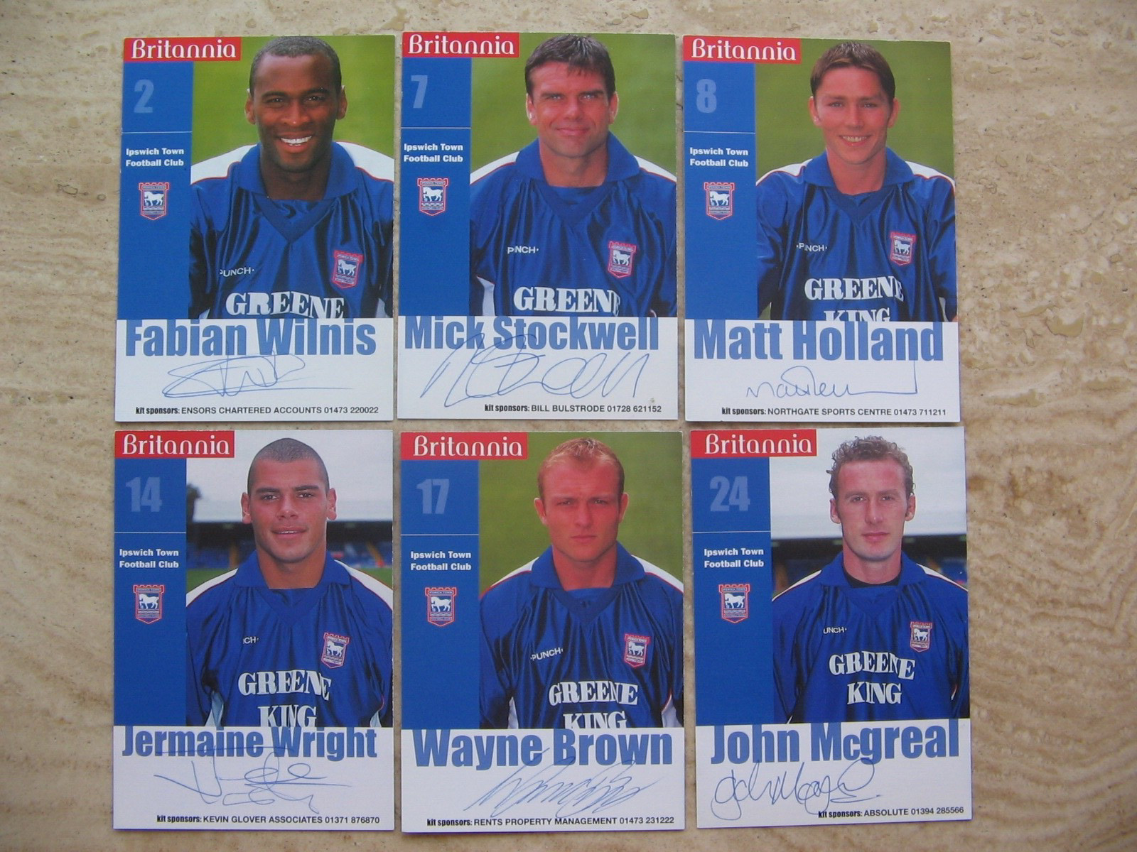 Ipswich Town Signed Britannia PHOTO CARDS approx 5
