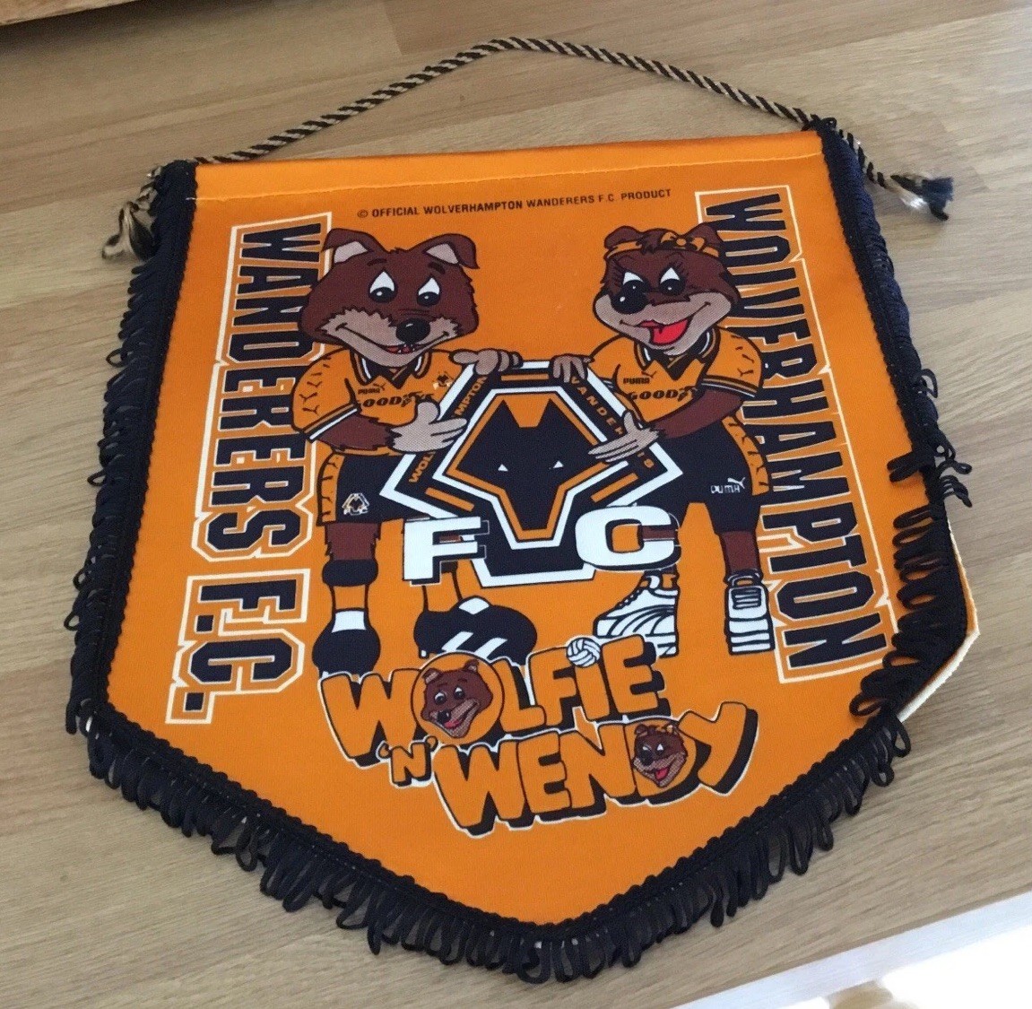 LARGE WOLVES WOLVERHAMPTON WANDERERS MASCOT PENNANT.   1998 for sale on Ebay