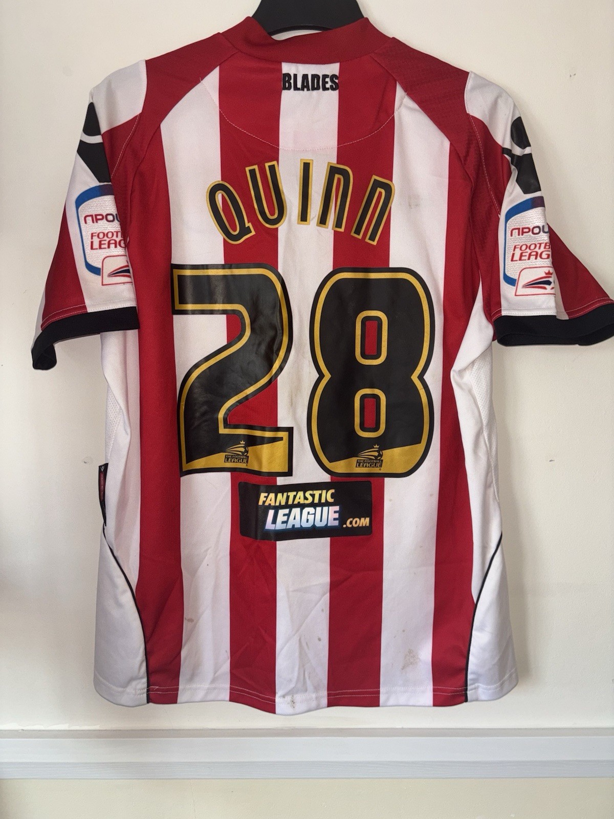 Sheffield United Match Worn 2010/11 Home Shirt- Stephen Quinn 28 for sale on Ebay