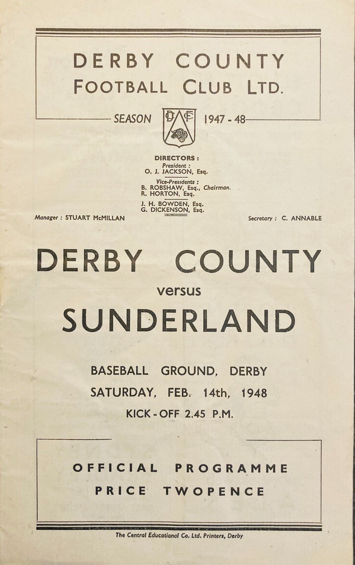 Derby County v Sunderland Div 1 1947/48 for sale on Ebay