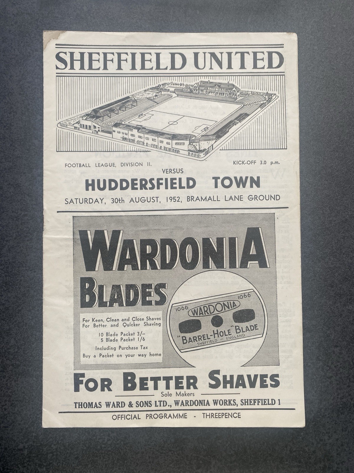 1952 SHEFFIELD UNITED V HUDDERSFIELD TOWN FOOTBALL PROGRAMME for sale on Ebay