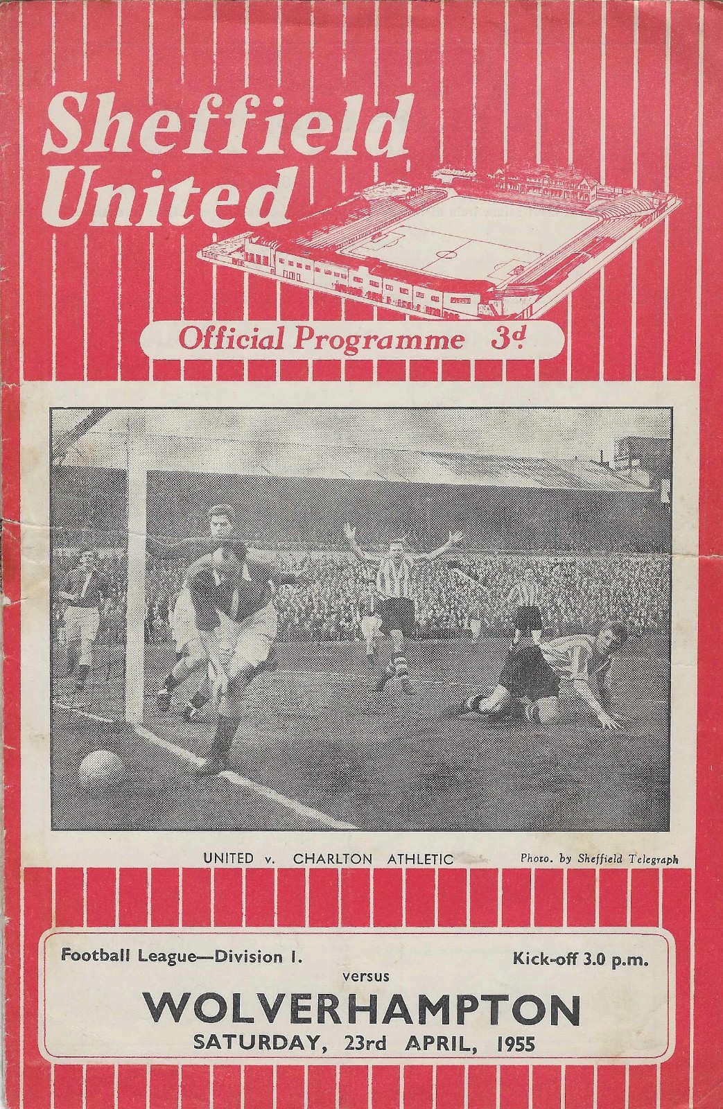 SHEFFIELD UNITED V WOLVERHAMPTON WANDERERS  ~ 23 APRIL 1955 for sale on Ebay