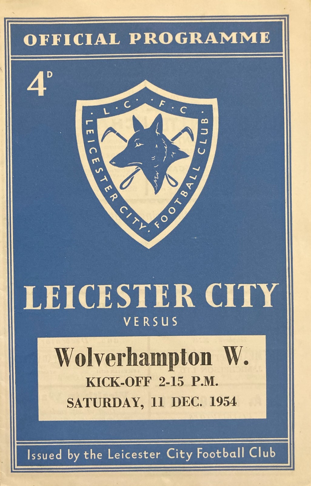 Leicester City v Wolverhampton Wanderers Div 1 1954/55 for sale on Ebay