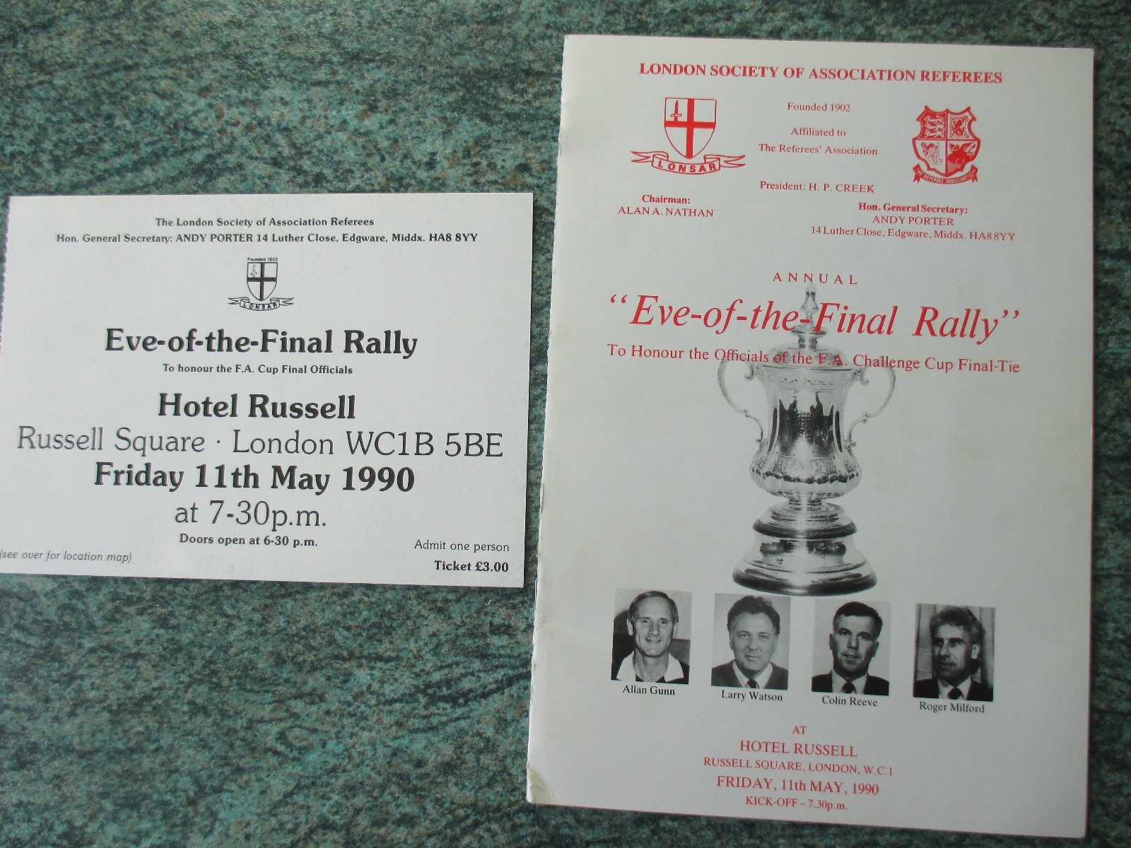 1990 FA CUP EVE OF THE FINAL RALLY REFEREES BROCHURE & TICKET C PALACE MAN UTD for sale on Ebay