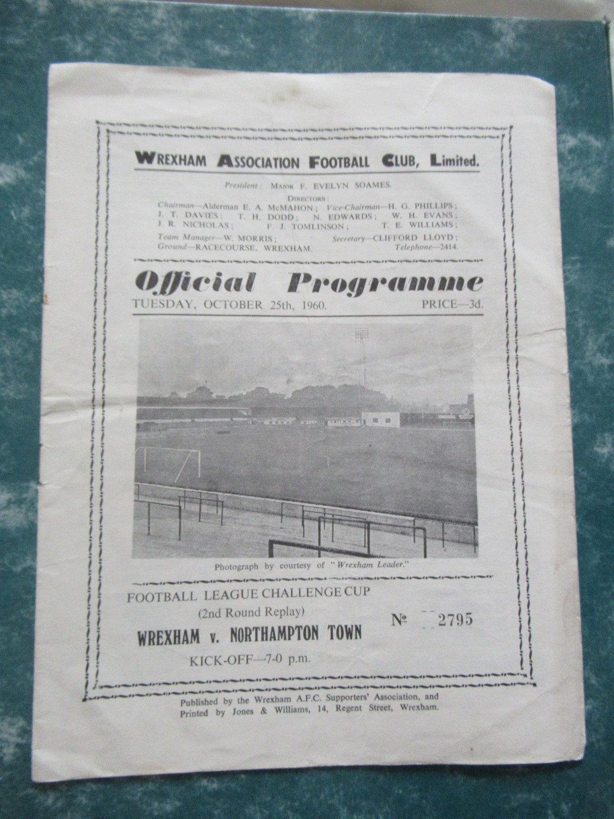 Wrexham v Northampton Town 25th Oct 1960 League cup for sale on Ebay