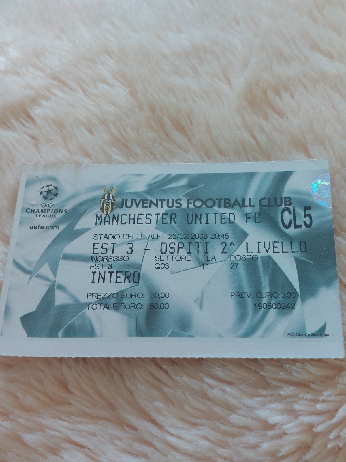 JUVENTUS v MANCHESTER UNITED CHAMPIONS LEAGUE FOOTBALL TICKET 25TH FEB 2003 for sale on Ebay