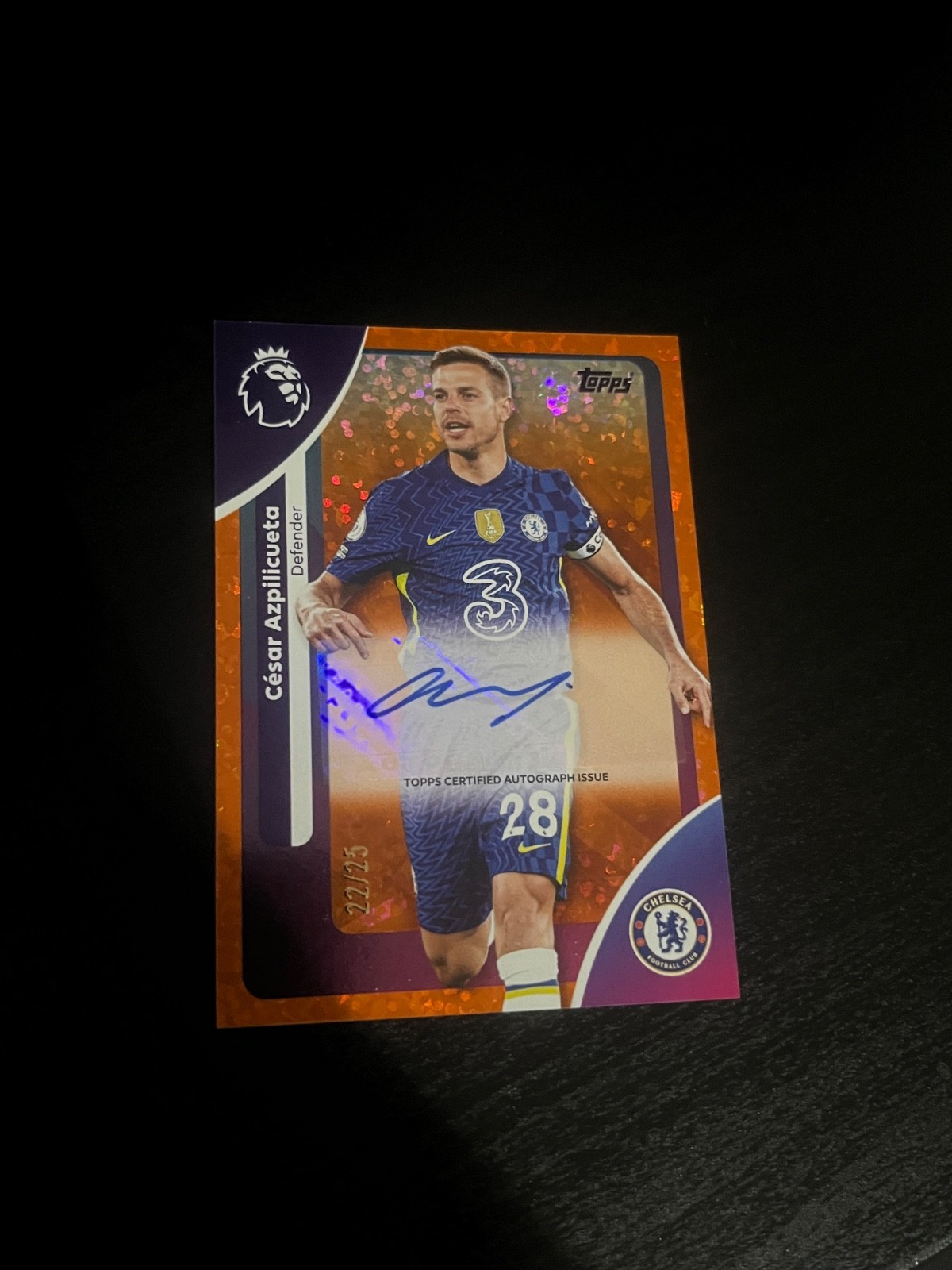 Topps Premier League 2026 César Azpilicueta Orange Sparkle Auto /25 Chelsea SSP for sale on Ebay