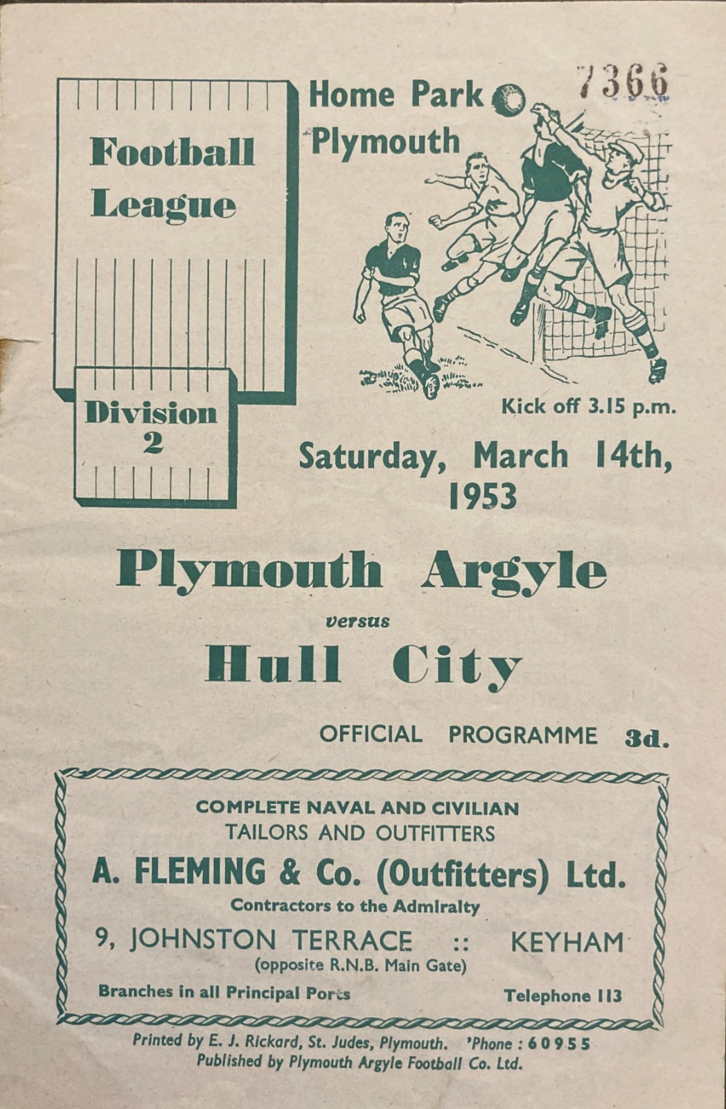 Plymouth Argyle v Hull City Div 2 1952/53 for sale on Ebay