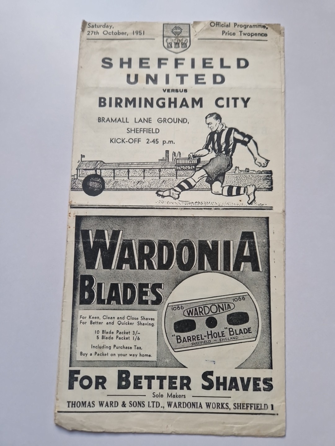 SHEFFIELD UNITED v BIRMINGHAM CITY FOOTBALL PROGRAMME 1951-52 for sale on Ebay