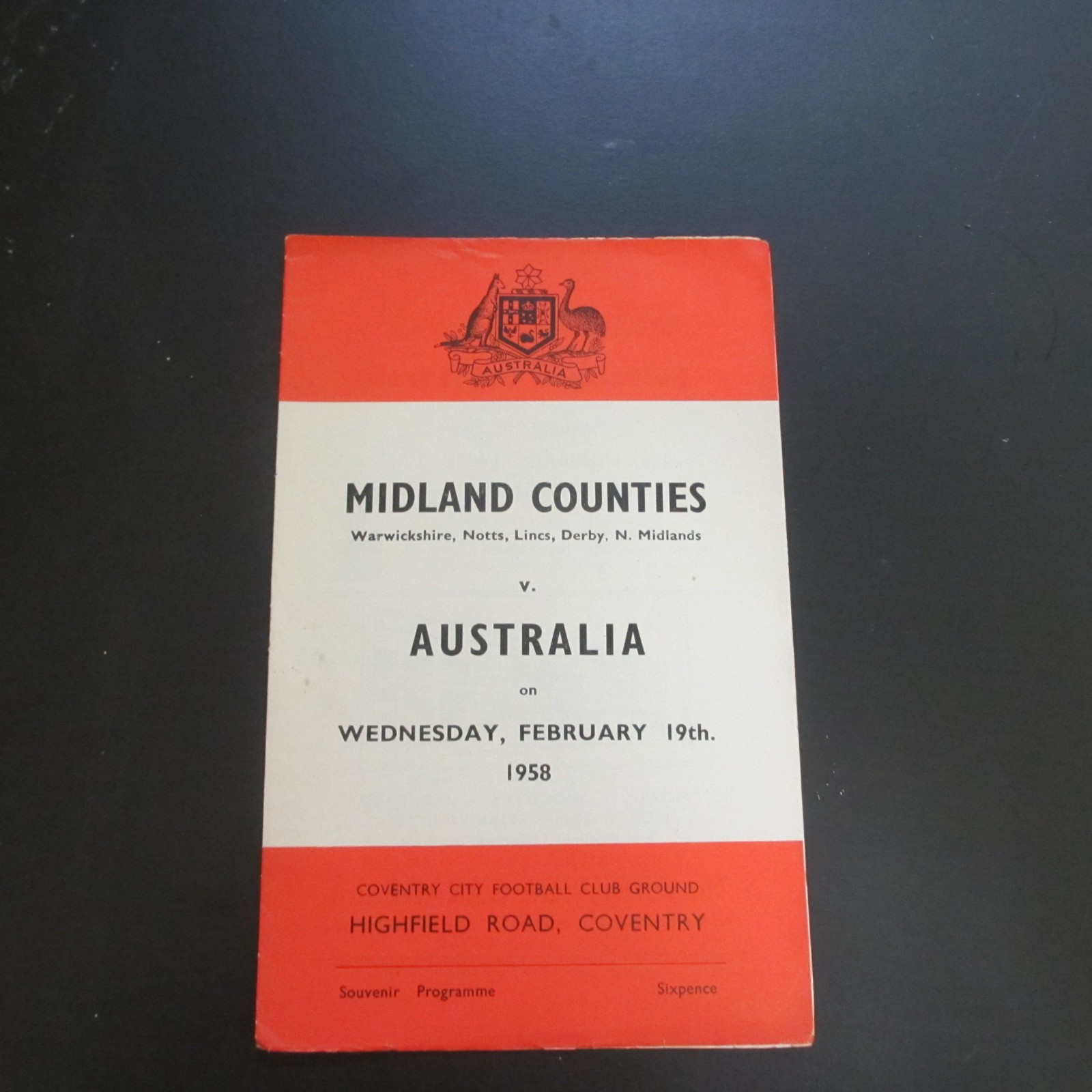 Midland Counties v Australia 1957/8 - at Coventry City F.C. for sale on Ebay