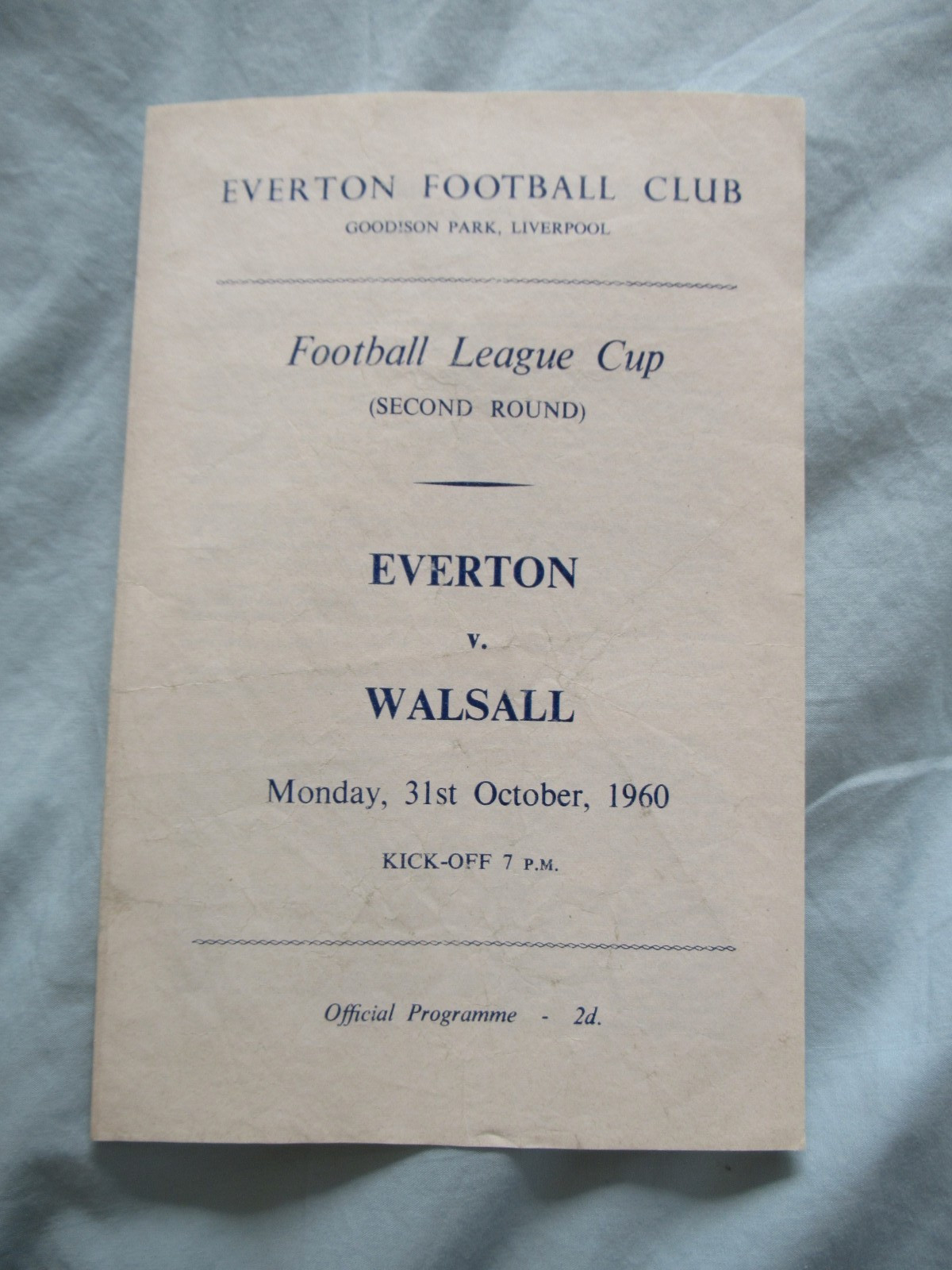 Everton v Walsall 31st Oct 1960 League Cup for sale on Ebay