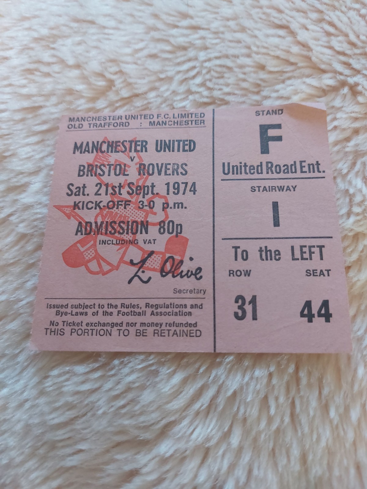 VINTAGE MANCHESTER UNITED v BRISTOL ROVERS 2ND DIVISION FOOTBALL TICKET 1974 for sale on Ebay