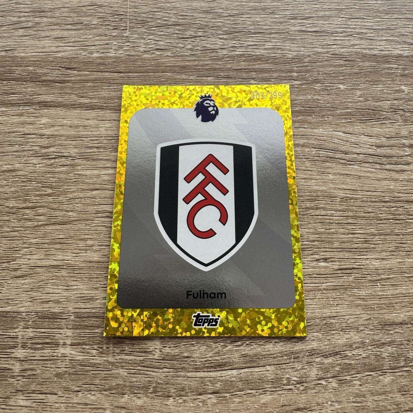 Topps Premier League 2026 Numbered 003/299 Fulham Yellow Sparkle Parallel Badge for sale on Ebay