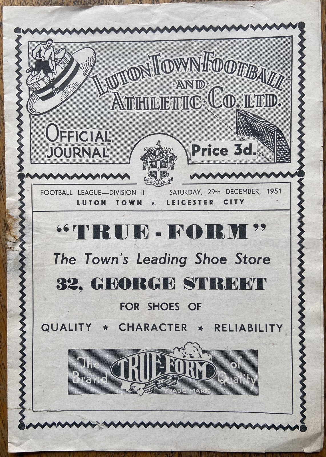 1951-52 LUTON TOWN v LEICESTER CITY Programme. Division 2. Avg/good condition. for sale on Ebay