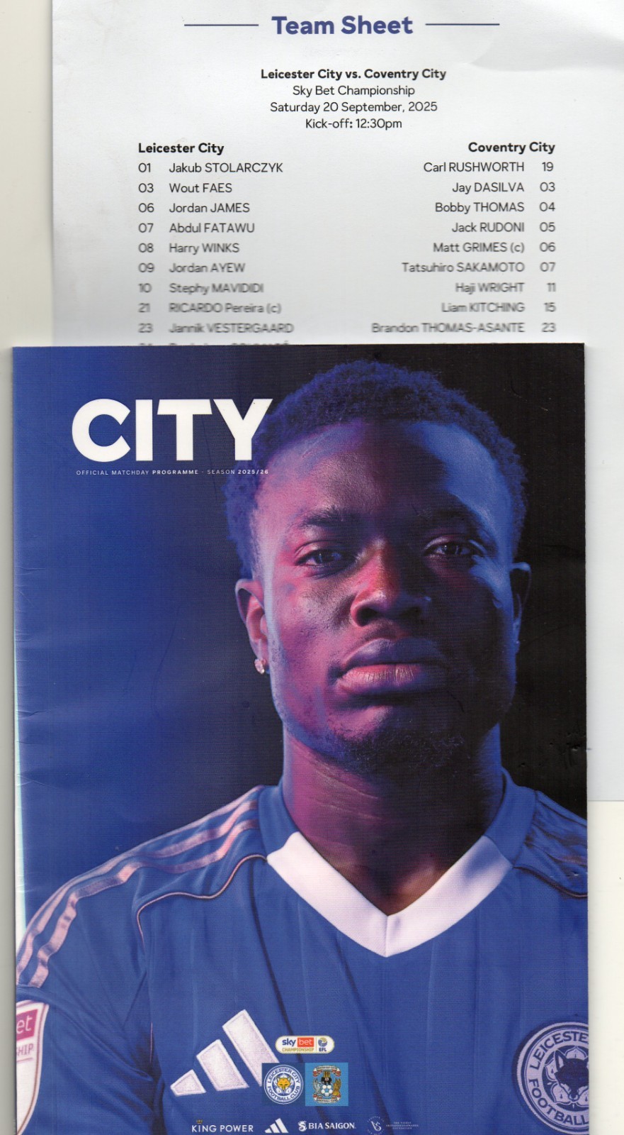 Leicester City v Coventry City - 20.09.2025 - Programme/Team Sheet for sale on Ebay