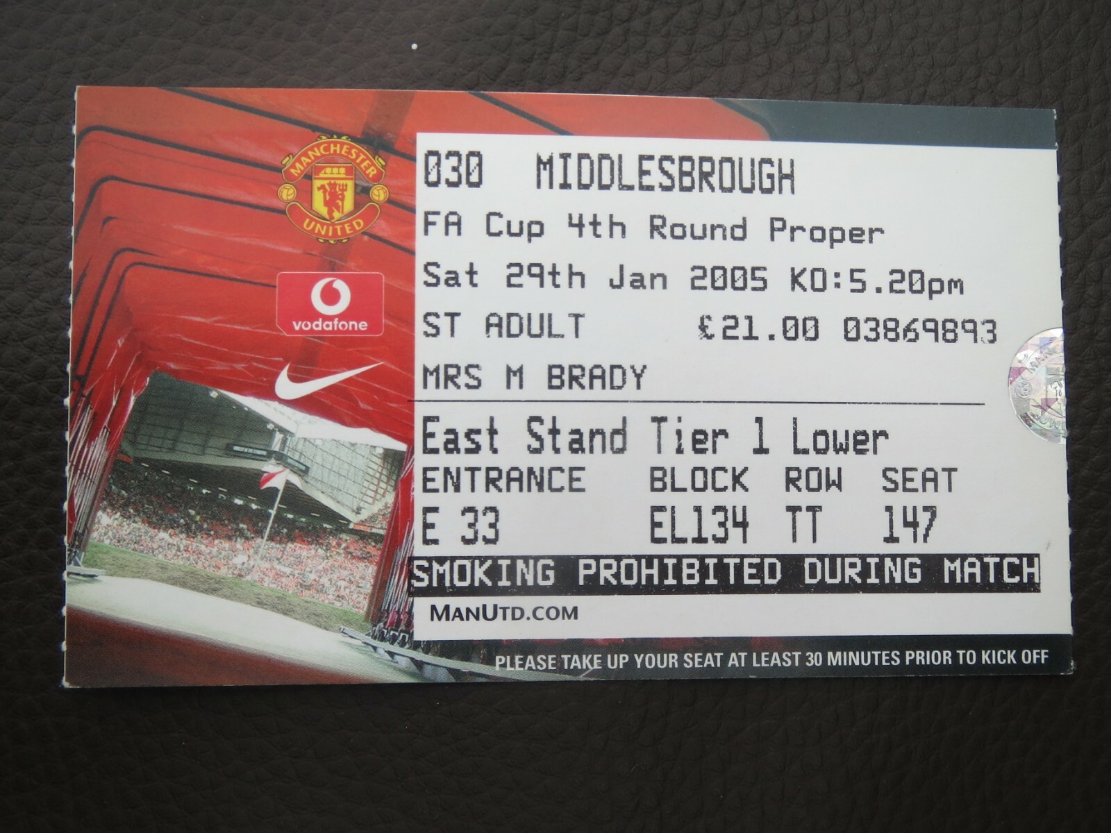 Manchester United V Middlesbrough FA Cup Match Ticket 2004/5  for sale on Ebay