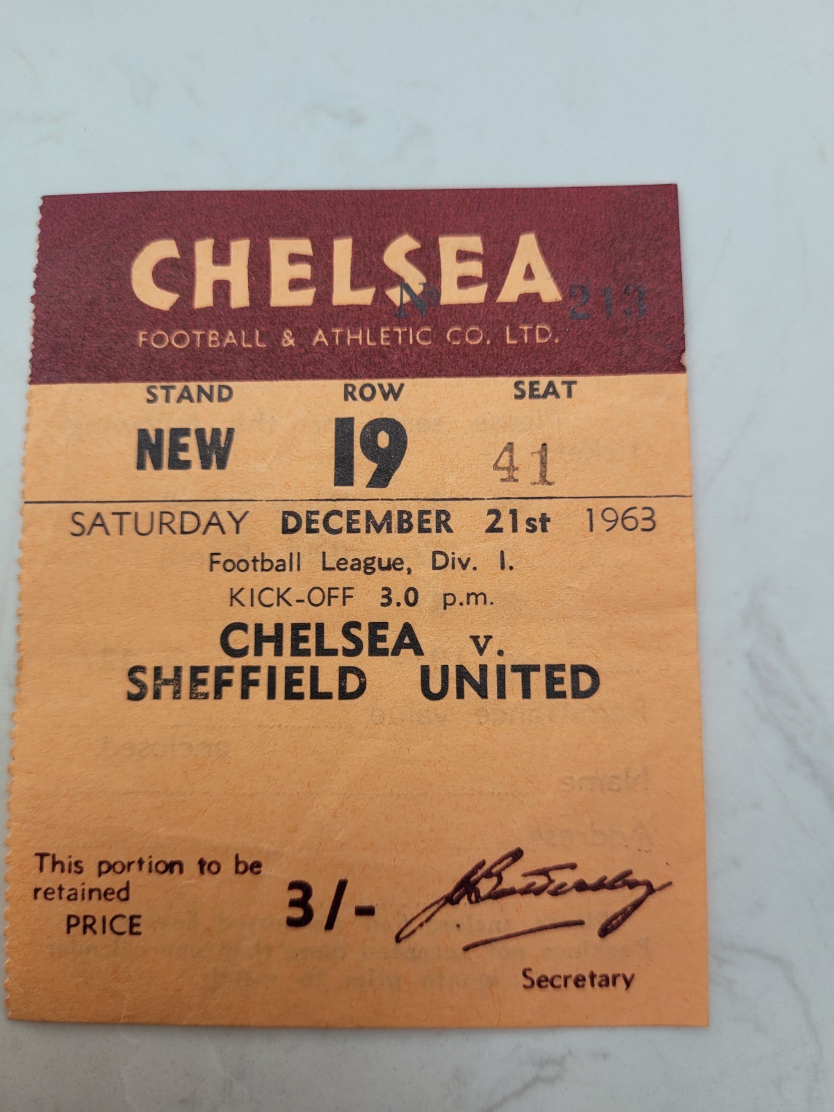 Chelsea V Sheffield United 21.12. 1963 - Ticket Stub - New Stand for sale on Ebay