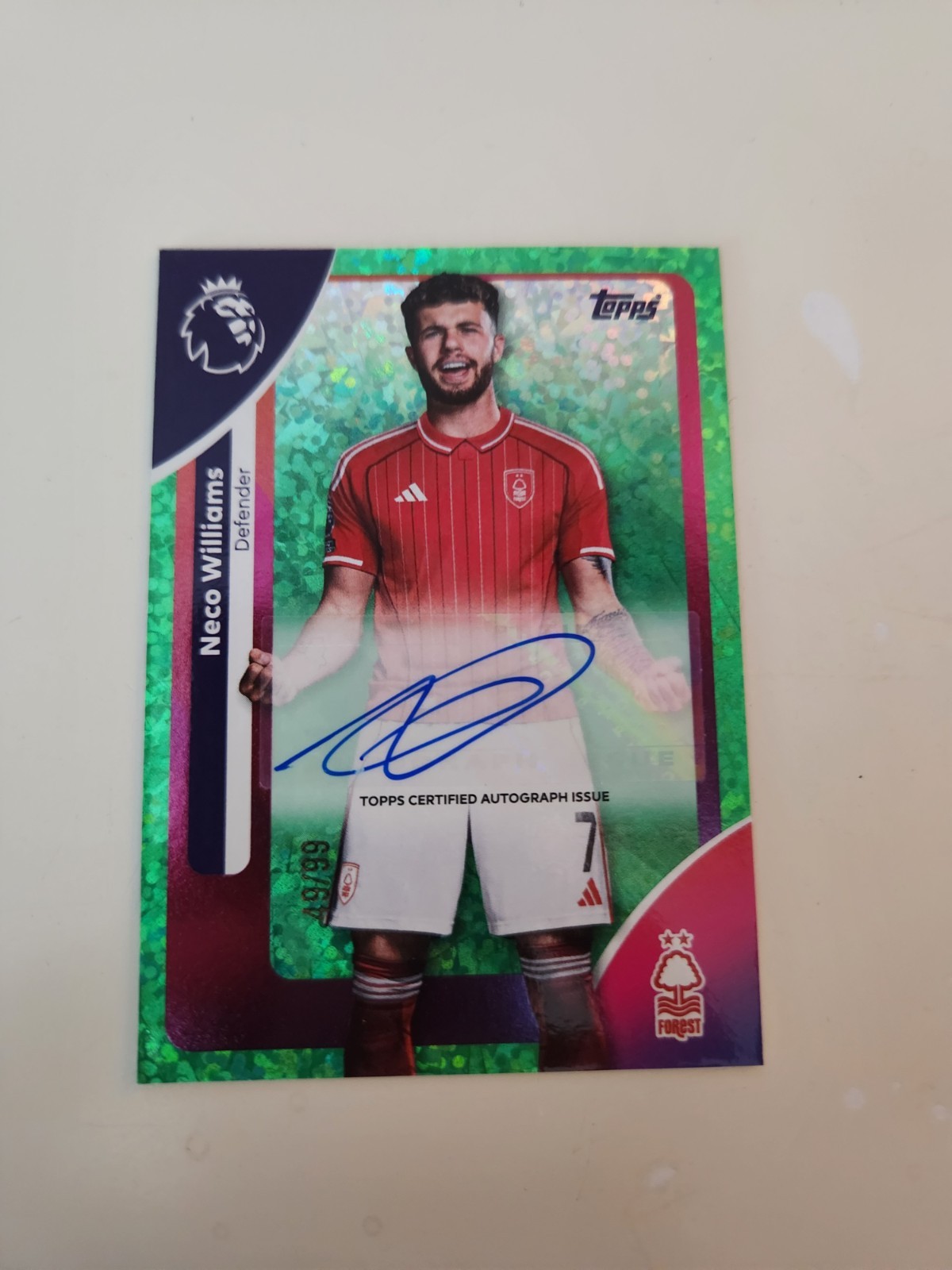 Topps Premier League 2026 Green Numbered Autograph /99 Neco Williams Forest for sale on Ebay