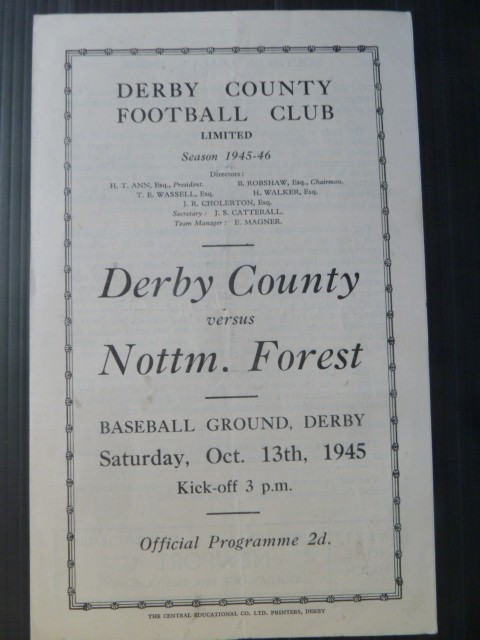 DERBY COUNTY  v  Nottingham Forest   45/6. for sale on Ebay