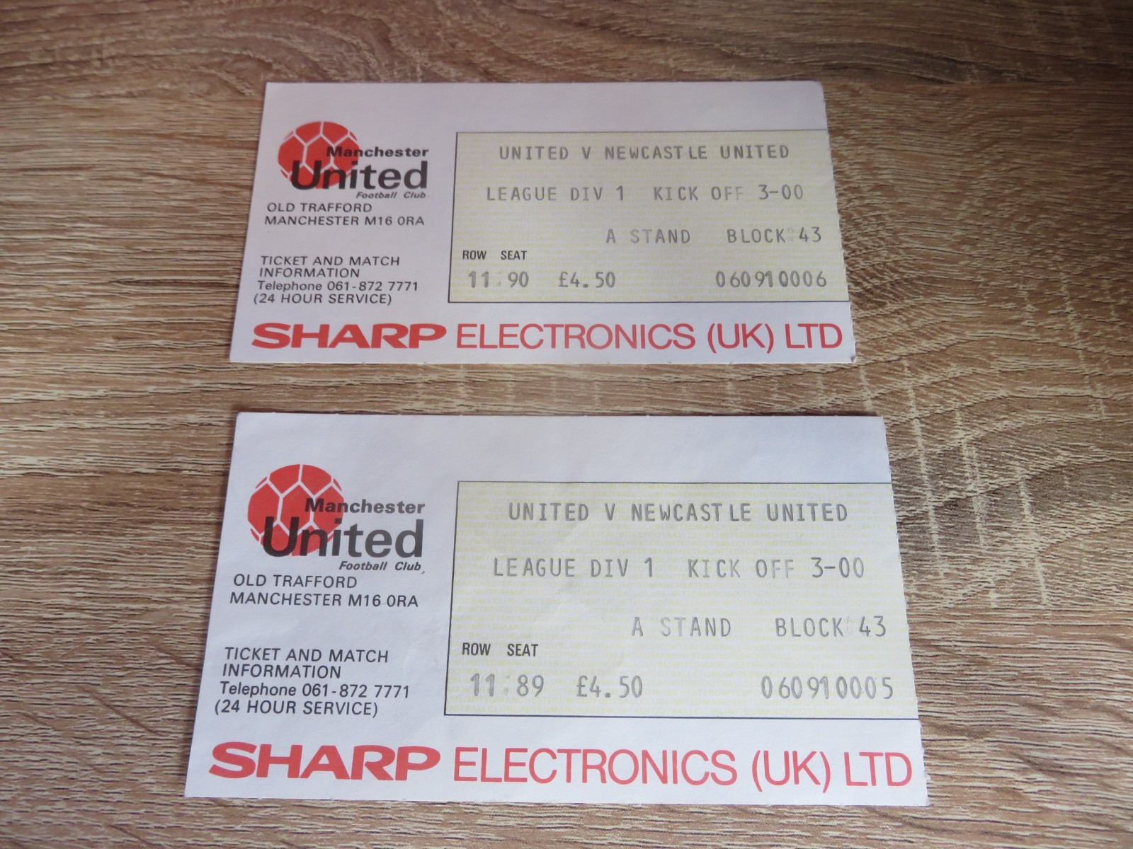 MANCHESTER UNITED V NEWCASTLE FIRST DIVISION TICKETS for sale on Ebay