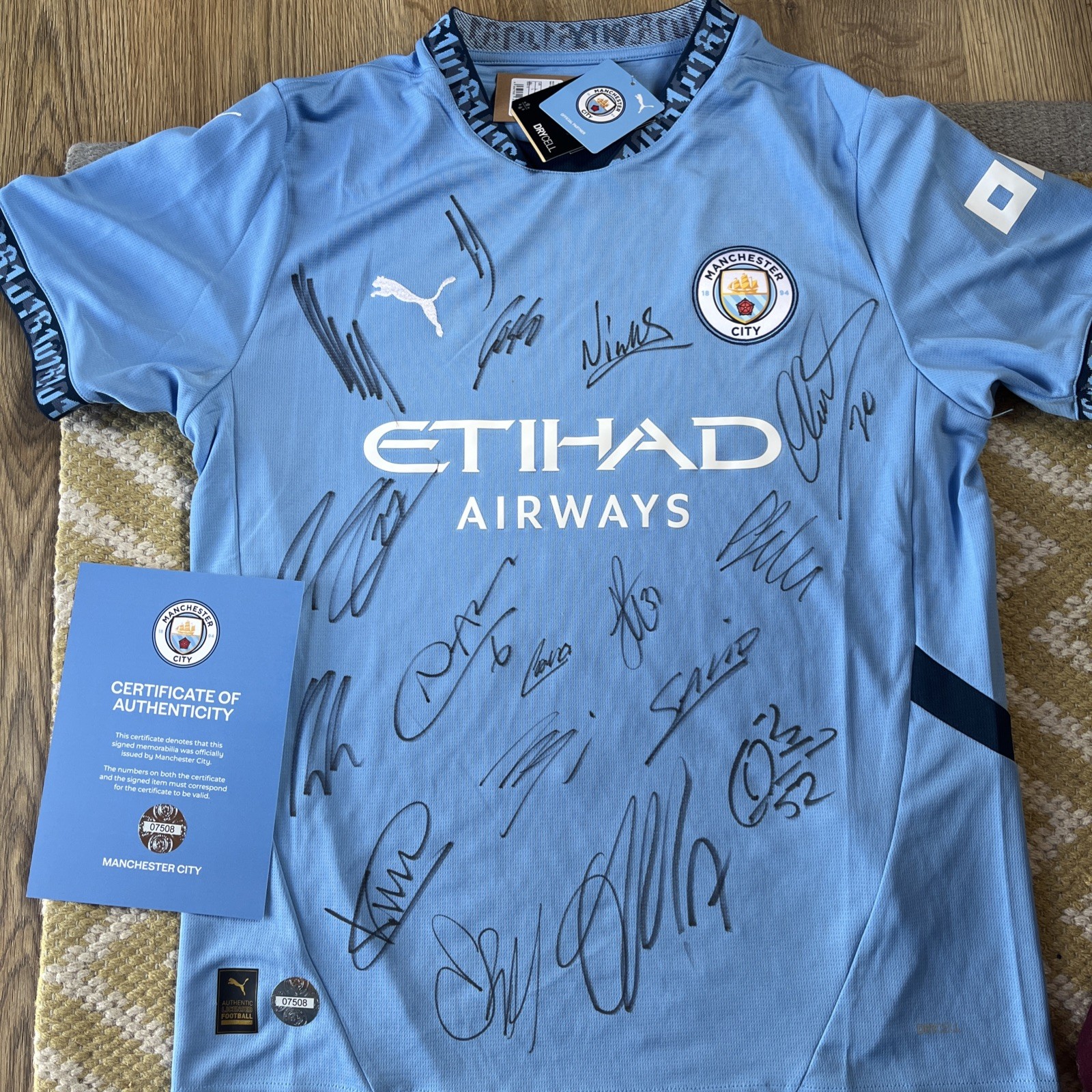 Manchester City 2024/25 Squad Signed home Shirt club COA 07508 17 signatures for sale on Ebay