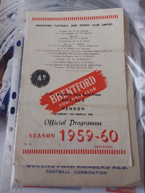 Enfield Vs Hendon Fa Amateur Cup Semi Final 12/3/60 @ Brentford for sale on Ebay