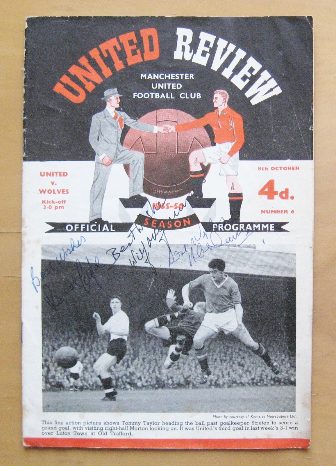 MANCHESTER UNITED v WOLVES 1955/1956 Football Programme Signed By 3 Man Utd for sale on Ebay