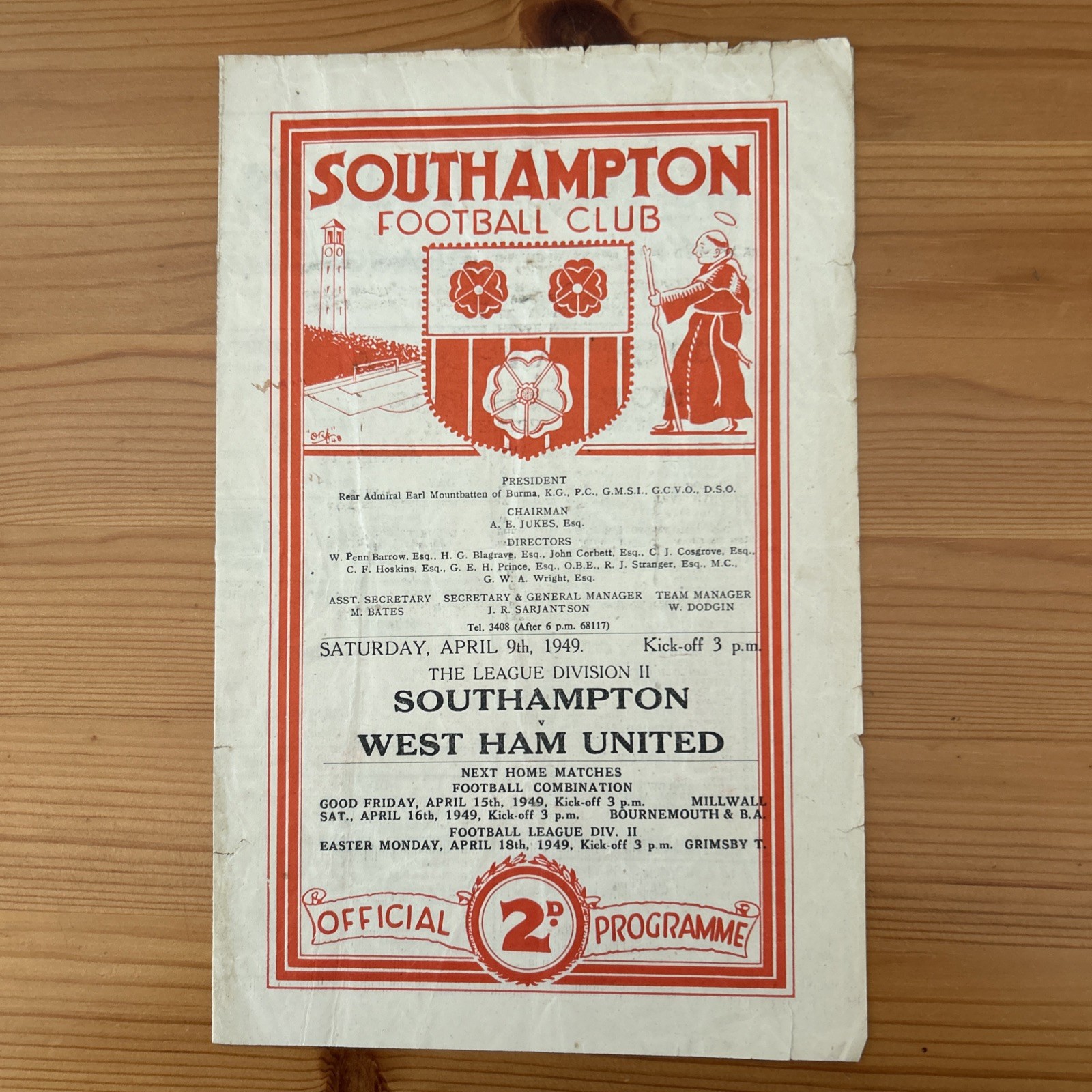 Southampton V West Ham United 1948/49 for sale on Ebay