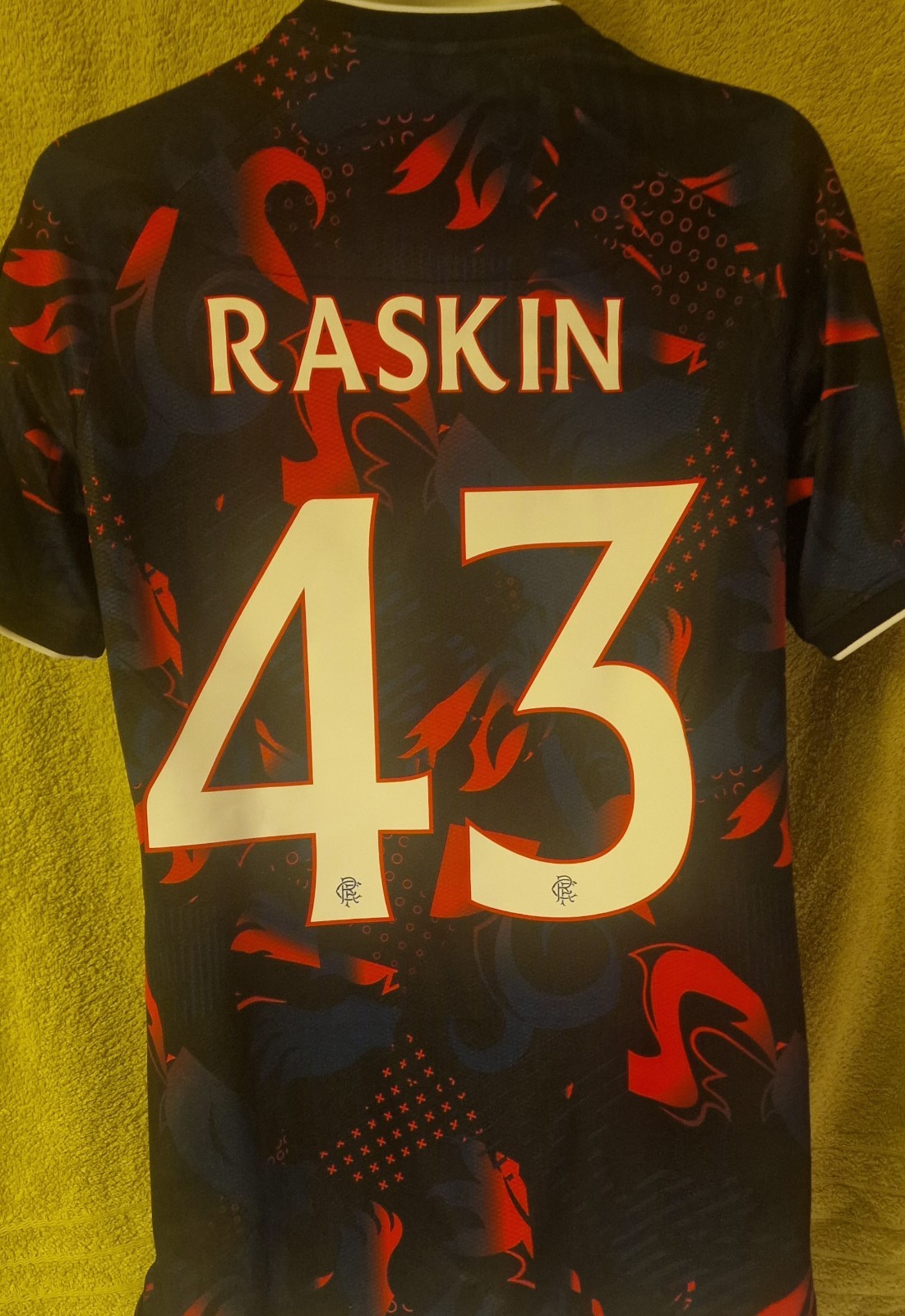 Rangers FC player issue 3rd shirt  2024/25  small 43 Raskin europa league  for sale on Ebay