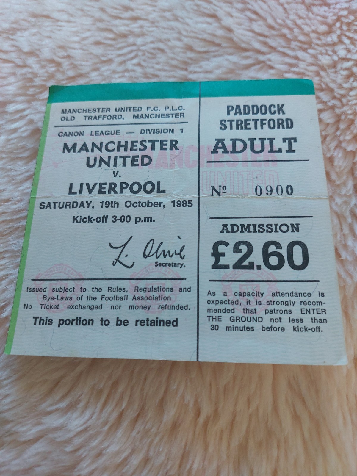 VINTAGE MANCHESTER UNITED v LIVERPOOL FOOTBALL TICKET 19TH OCTOBER 1985 for sale on Ebay