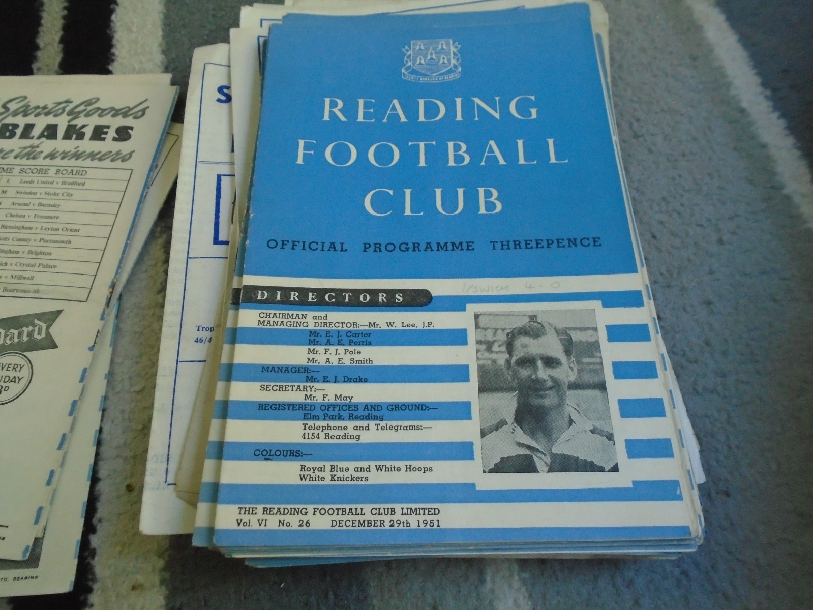 READING V IPSWICH TOWN 1951-2 for sale on Ebay