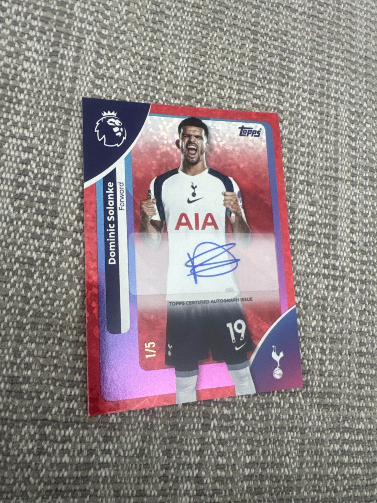 Topps Premier League Tottenham Hotspur Dominic Solanke Signed Red 1/5 Ultra Rare for sale on Ebay