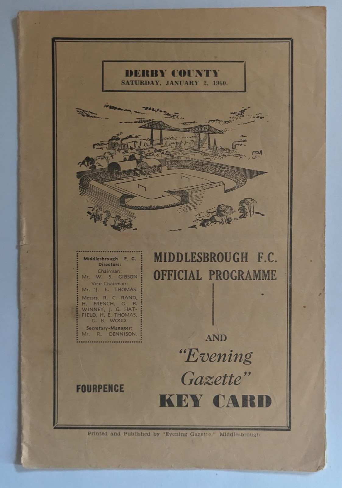 Middlesbrough v Derby County  02/01/60 Division 2 . for sale on Ebay