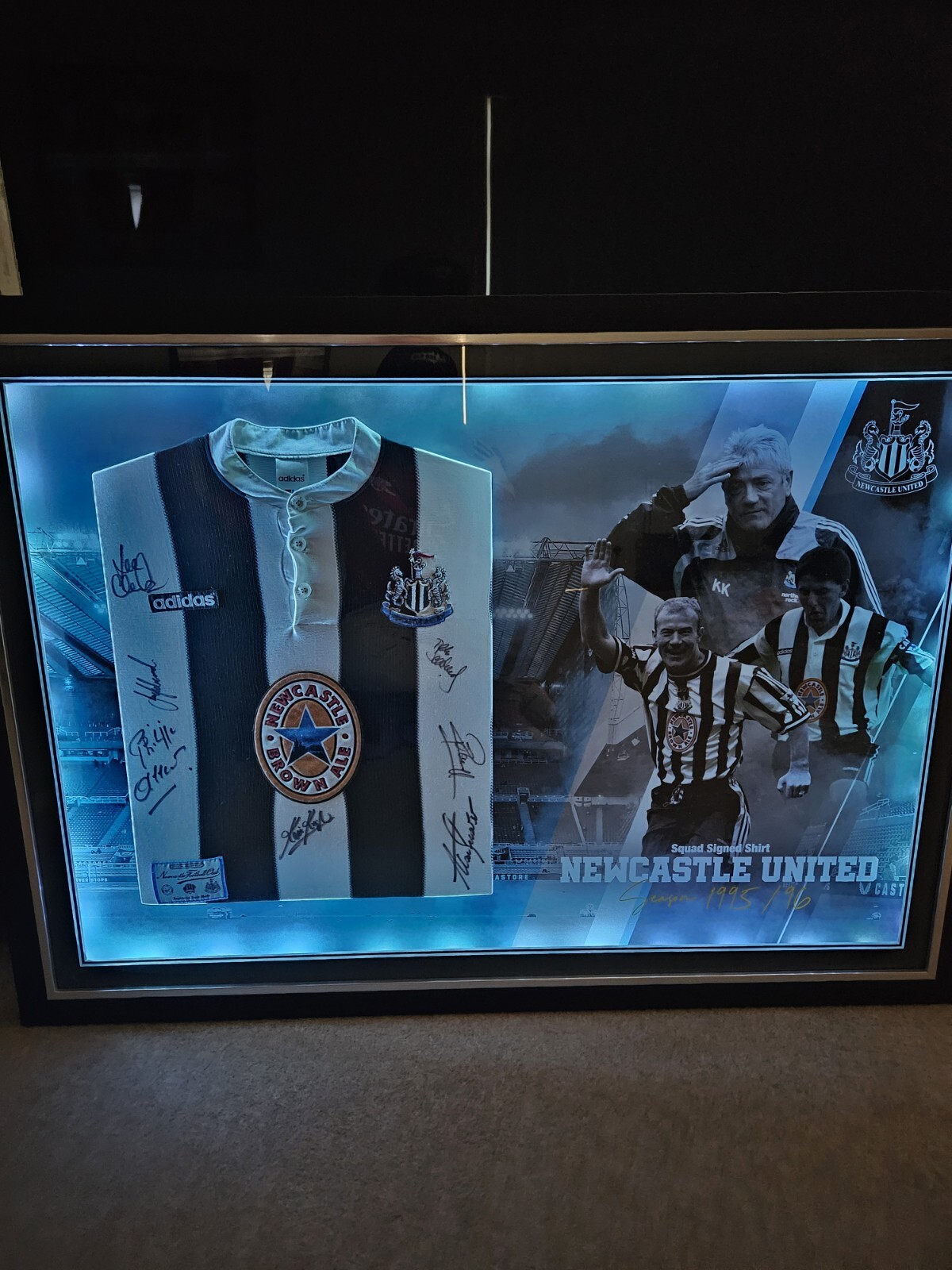 NEWCASTLE UNITED SIGNED FRAMED WITH LED 95/96 SHIRT. ONE-OF-A-KIND WITH COA  for sale on Ebay