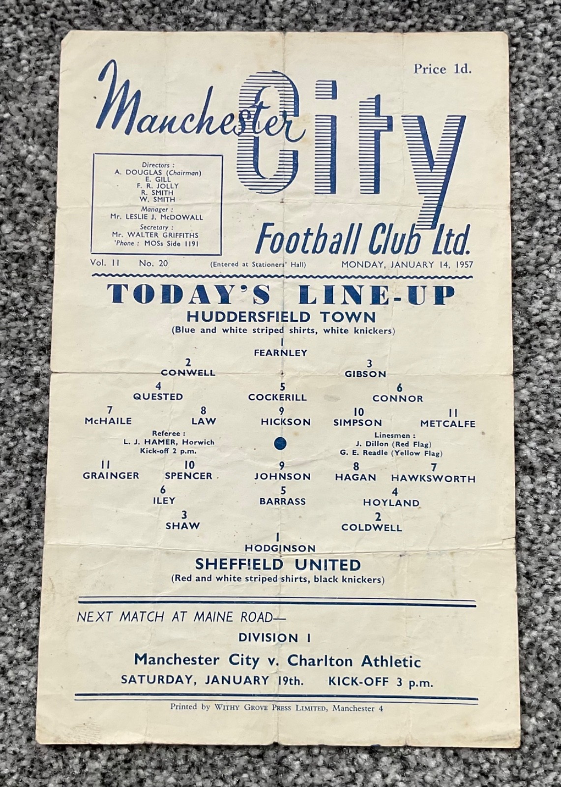 Huddersfield Town v Sheffield United (FA Cup 2nd Replay at Man City) RARE s/s  for sale on Ebay