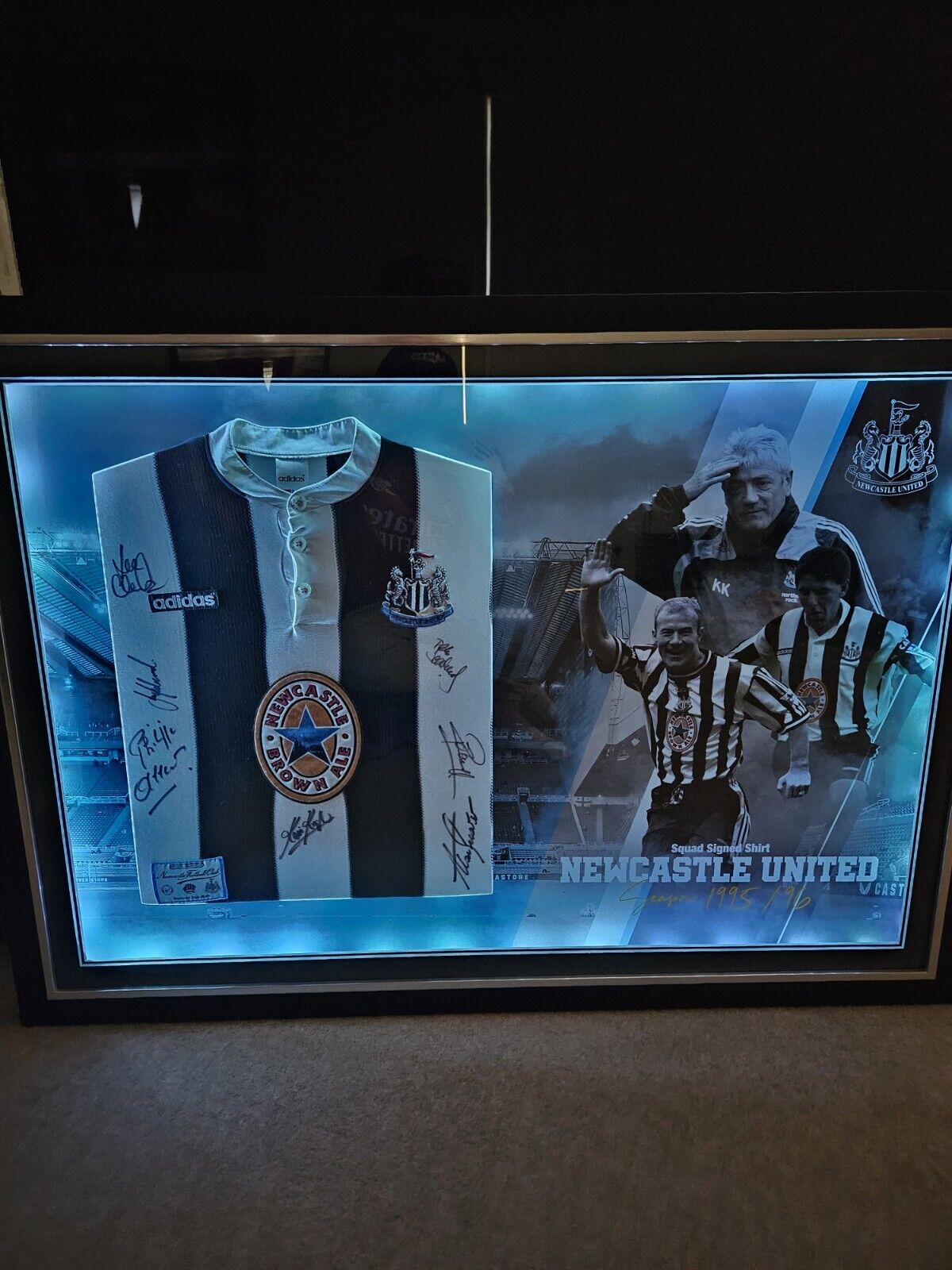 NEWCASTLE UNITED SIGNED FRAMED WITH LED 95/96 SHIRT. ONE-OF-A-KIND WITH COA  for sale on Ebay