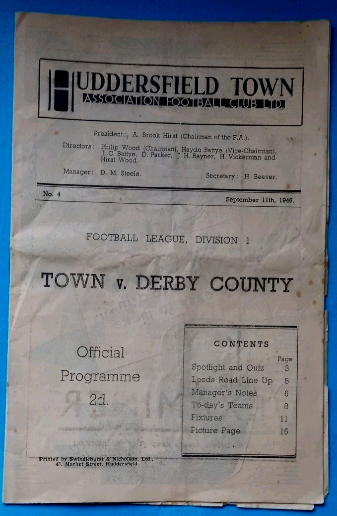 HUDDERSFIELD TOWN v DERBY COUNTY 46-47 LEAGUE MATCH for sale on Ebay