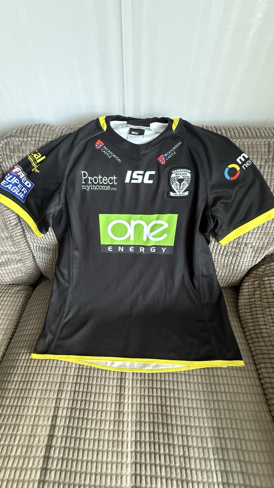 Large Black Warrington Wolves Away Rugby League Shirt for sale on Ebay