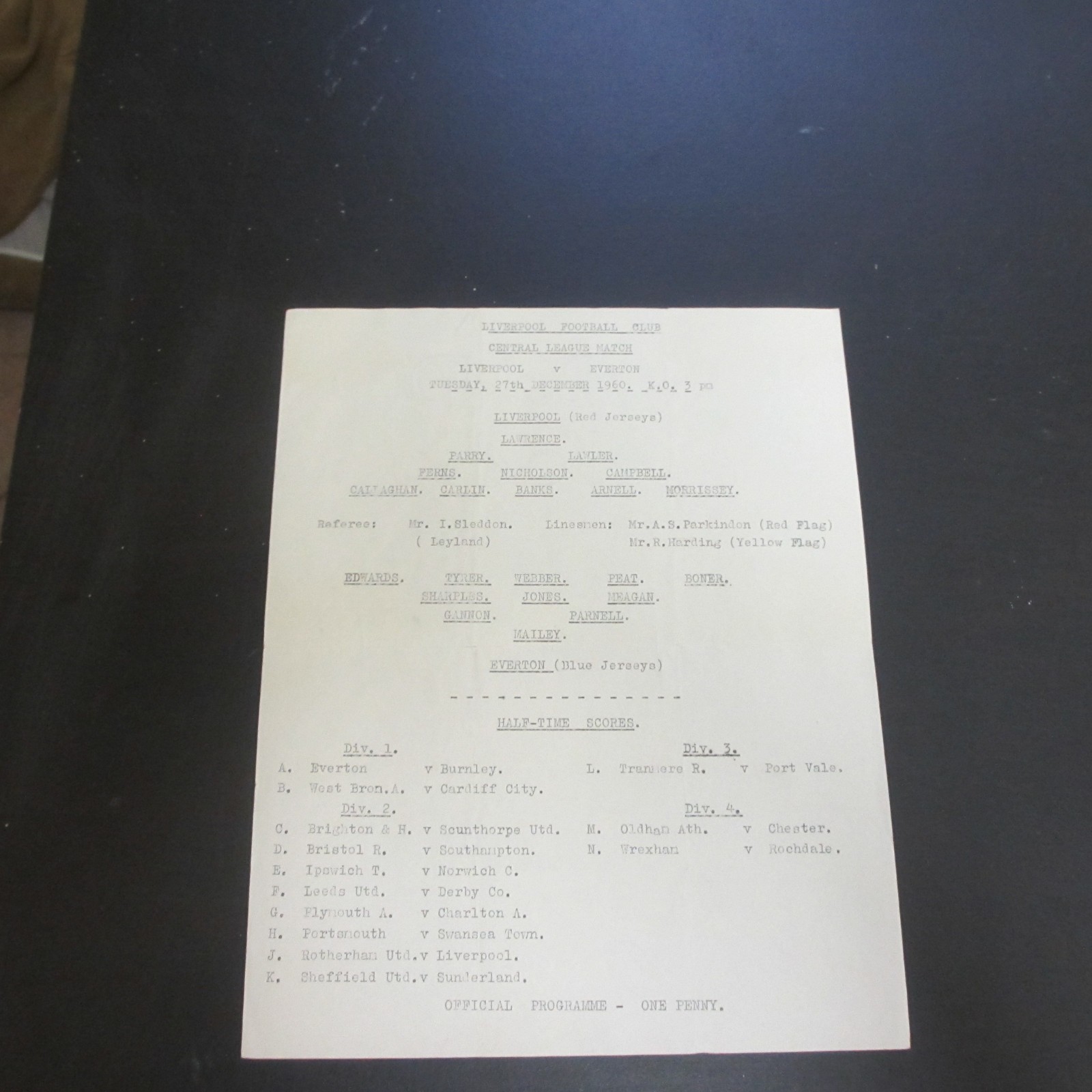 Liverpool Res v Everton Res Central Lge 1960/1 - Single Sheet for sale on Ebay