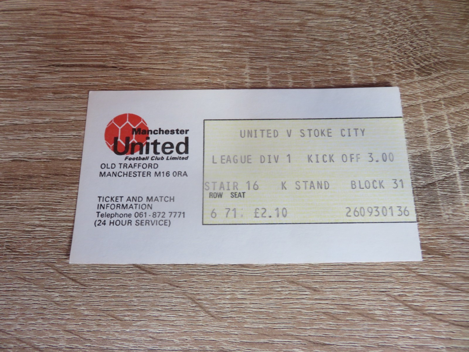 MANCHESTER UNITED V STOKE CITY FIRST DIVISION TICKET for sale on Ebay