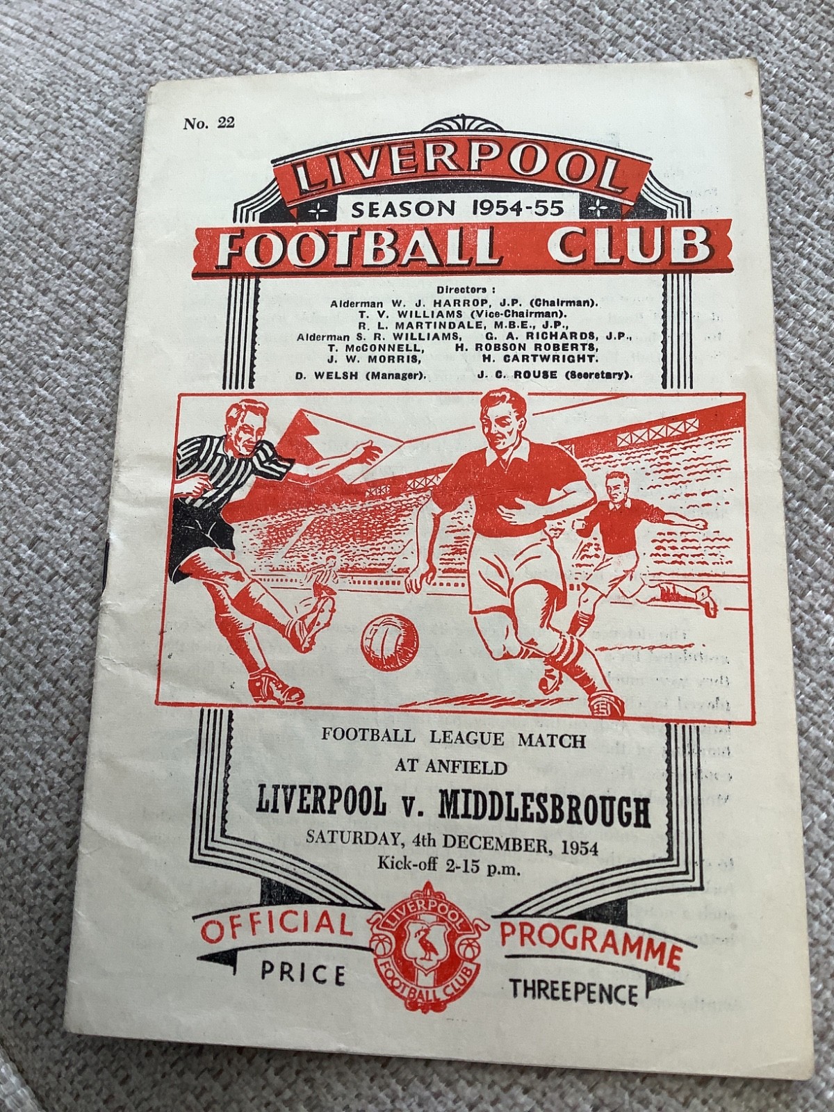 4 December 1954 Liverpool v Middlesbrough for sale on Ebay