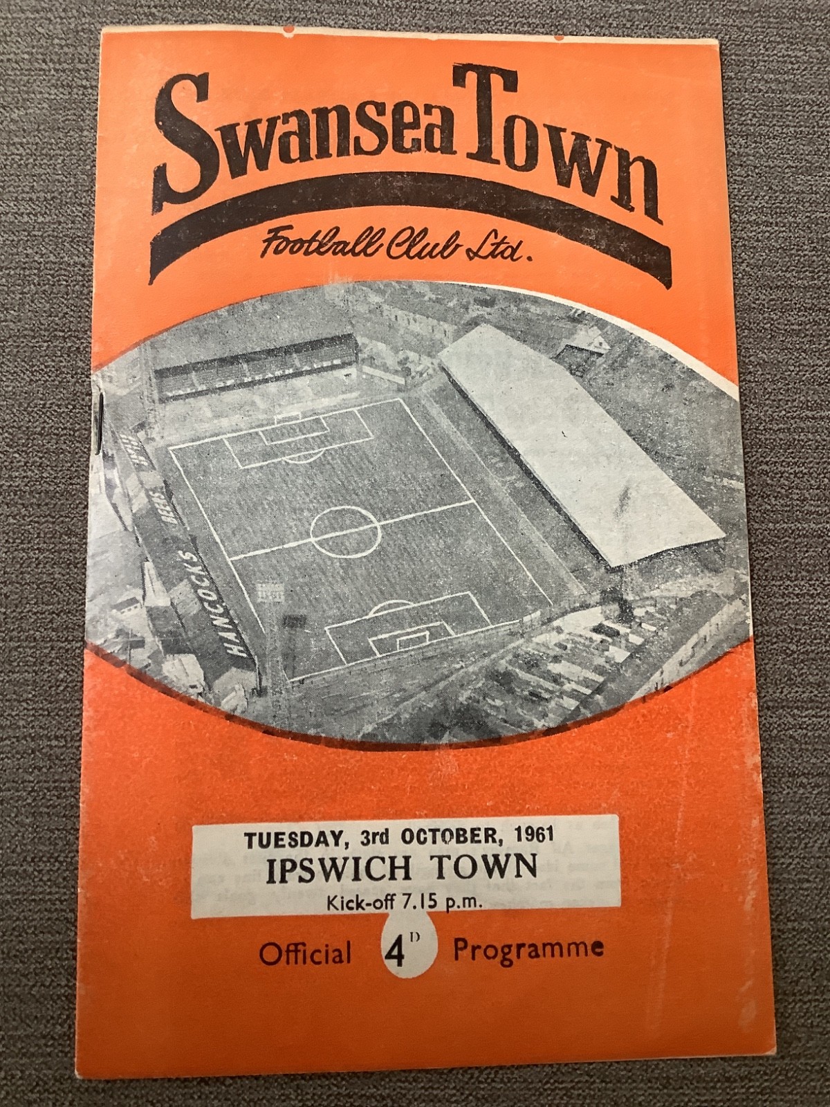 3 October 1961 Swansea v Ipswich Town League Cup for sale on Ebay