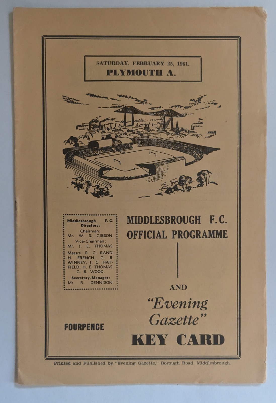 Middlesbrough v Plymouth Argyle  25/02/61 Division 2 . for sale on Ebay