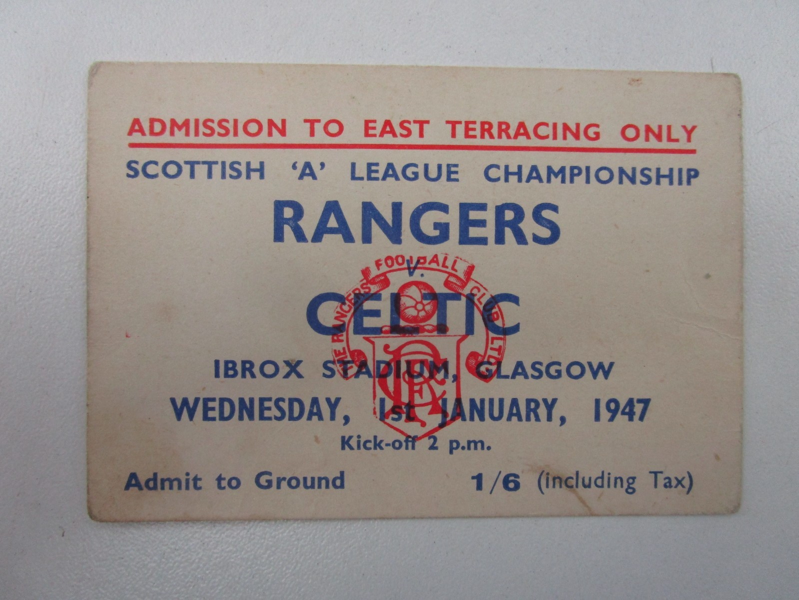 Rare Rangers V Celtic Ticket 1st Jan 1947. First League Meeting Since end of WW2 for sale on Ebay