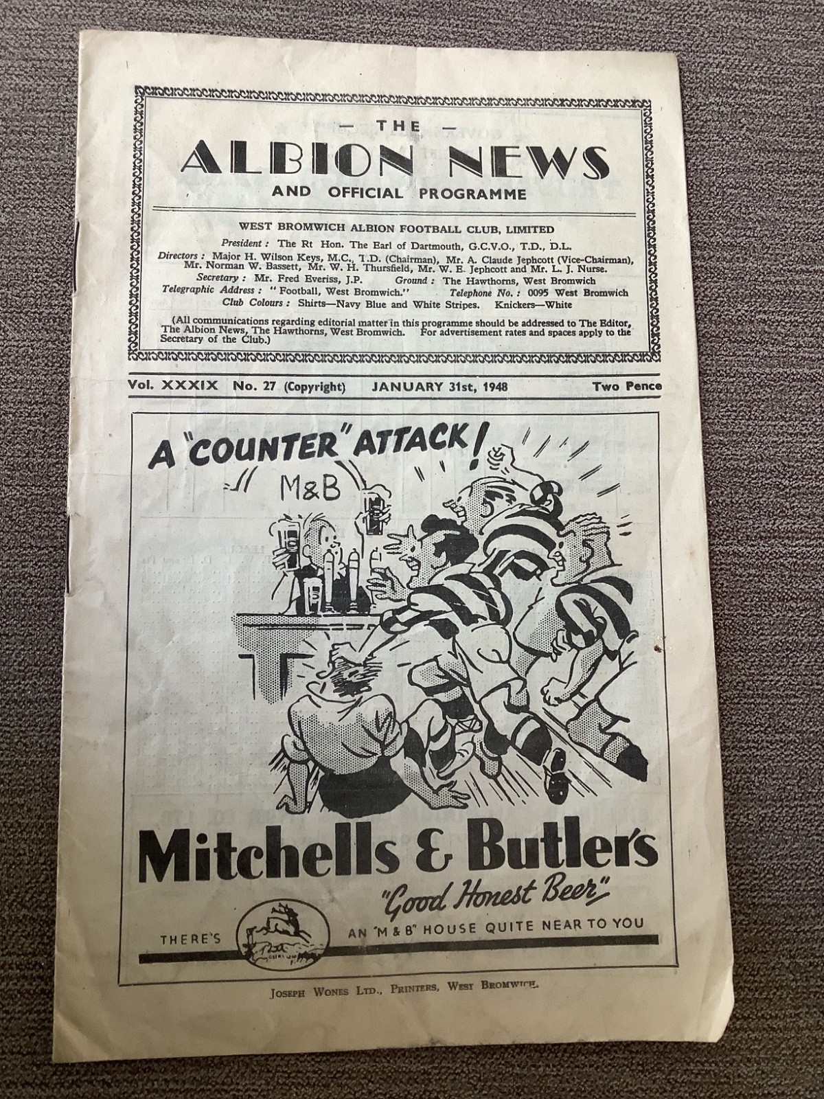 31 January 1948 West Bromwich Albion WBA v Luton Town for sale on Ebay