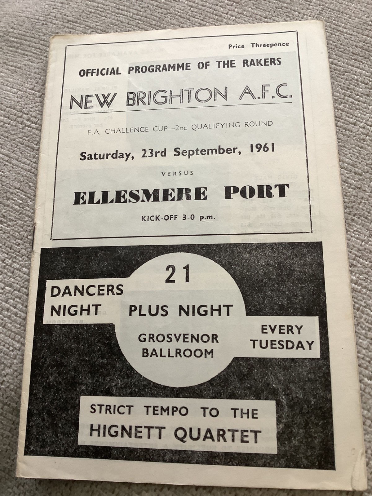 23 September 1961 New Brighton v Ellesmere Port FAC for sale on Ebay