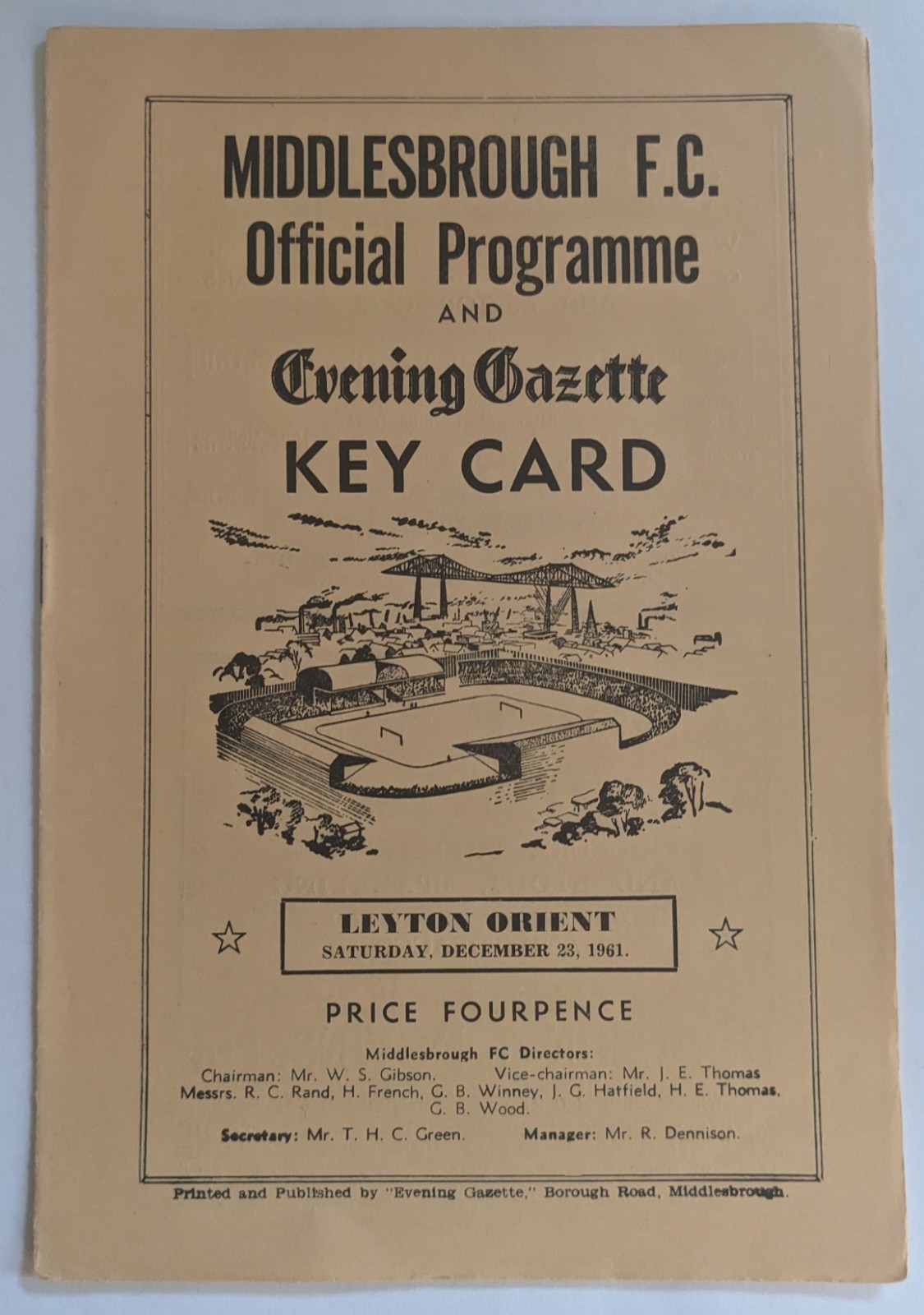 Middlesbrough v Leyton Orient 23/12/61 Division 2 for sale on Ebay